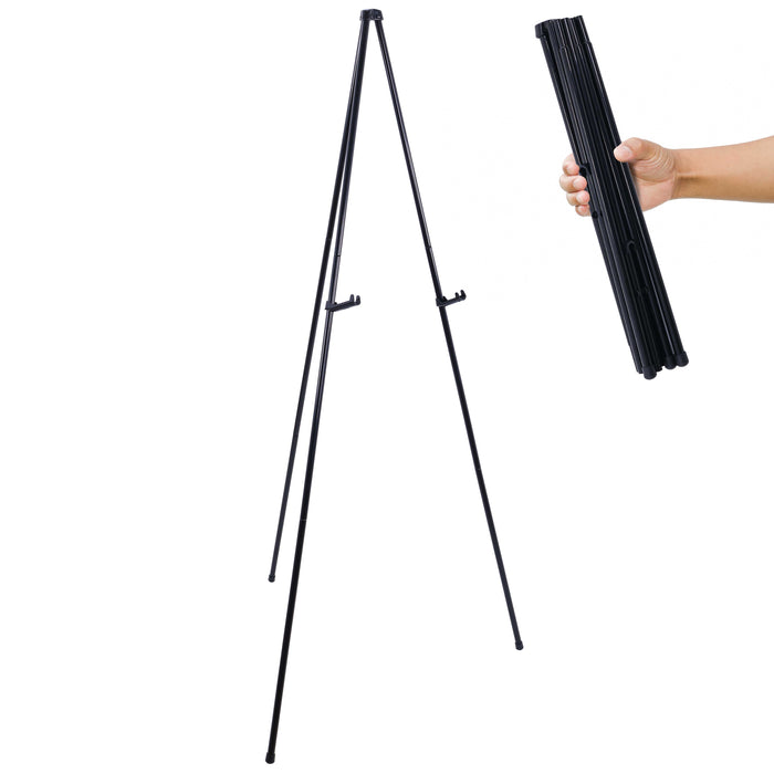 63" High Heavy Duty Steel Easy Folding Display Easel - Instantly Collapses, Adjustable Height Display Holders - Portable Tripod Stand, Event Signs