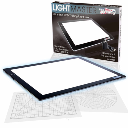 Lightmaster 24.3" (A3) 12"x17" LED Lightbox Board 12-Volt Super-Bright Ultra-Thin 3/8" Profile Light Box Pad Dimmable, Measuring Overlay Grid & Circle