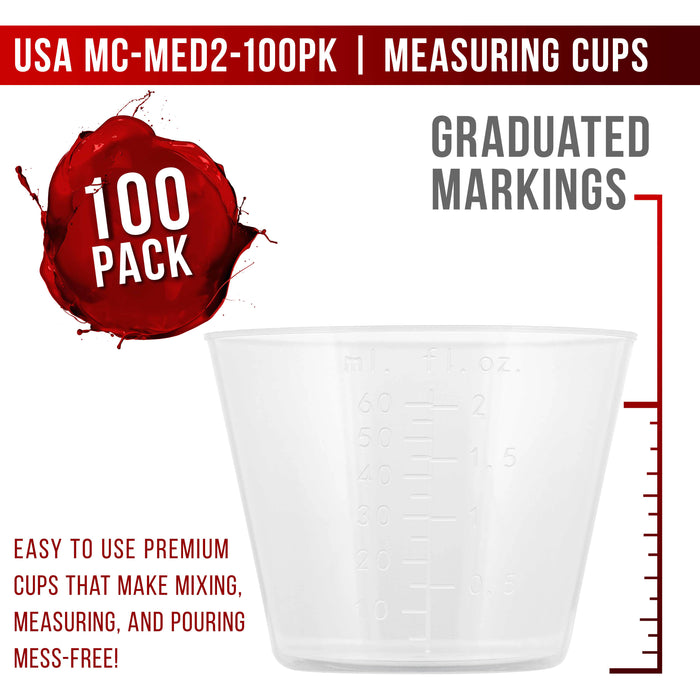2oz (60ml) Graduated Plastic Measuring Cups, 100 Cups 25 Mixing Sticks —  TCP Global