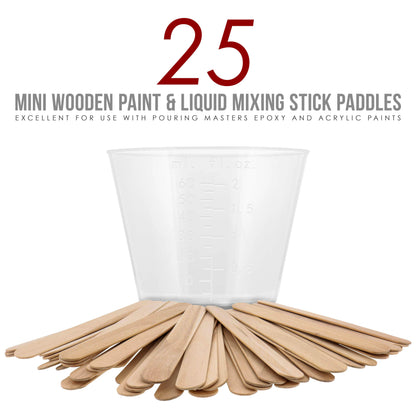 2 Oz (60 ml) Liquid Measuring Cups - Plastic Graduated Cup (100 Pack) with 25 Sticks - Reusable Mixing Cups for Paint, Craft, Kitchen, Lab, Medical Supplies, Epoxy Resin, Art