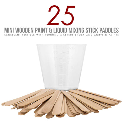 3 Oz (90 ml) Liquid Measuring Cups - Plastic Graduated Cup (100 Pack) with 25 Sticks - Reusable Mixing Cups for Paint, Craft, Kitchen, Lab, Medical Supplies, Epoxy Resin, Art