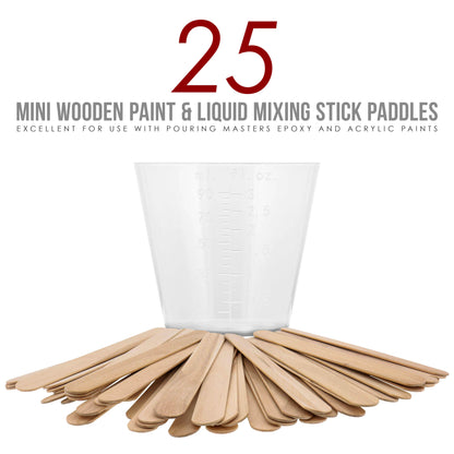 3 Oz (90 ml) Liquid Measuring Cups - Plastic Graduated Cup (50 Pack) with 25 Sticks - Reusable Mixing Cups for Paint, Craft, Kitchen, Lab, Medical Supplies, Epoxy Resin, Art