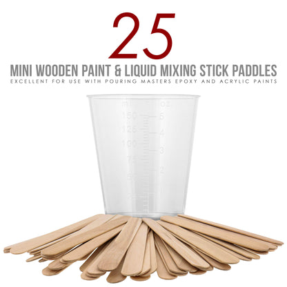5 Oz (150 ml) Liquid Measuring Cups - Plastic Graduated Cup (100 Pack) with 25 Sticks - Reusable Mixing Cups for Paint, Craft, Kitchen, Lab, Medical Supplies, Epoxy Resin, Art