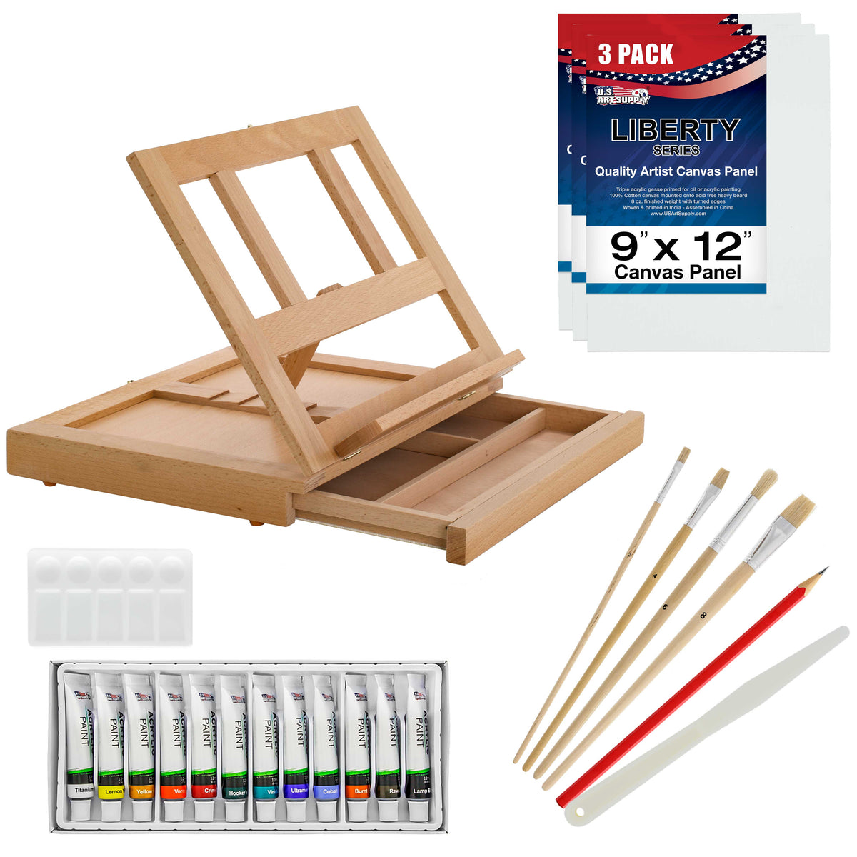 Acrylic Painting Set - 59 Pack with Wood Easel