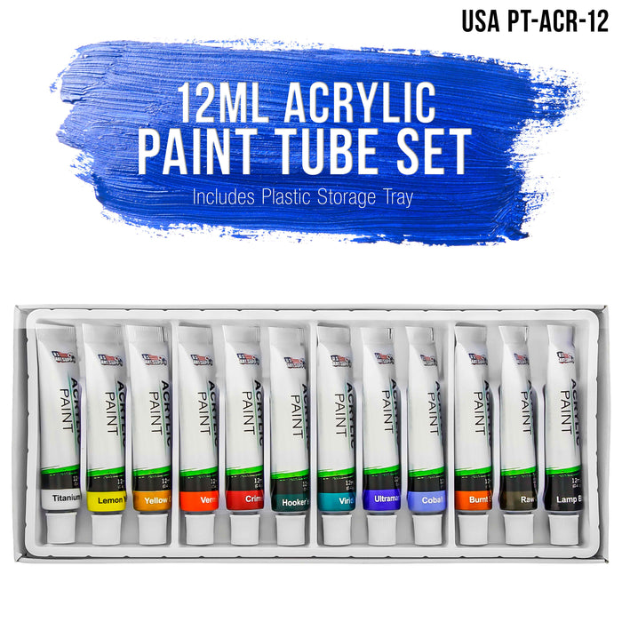 12 Color Set of Acrylic Paint in 12ml Tubes for Artists, Students — TCP  Global