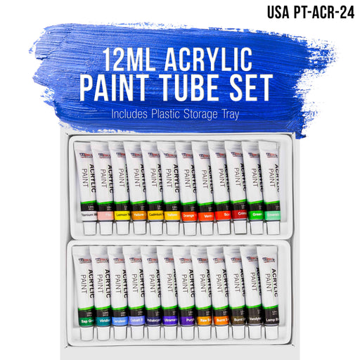 Professional 24 Color Set of Acrylic Paint in 12ml Tubes - Rich Vivid Colors for Artists, Students, Beginners - Canvas Portrait Paintings