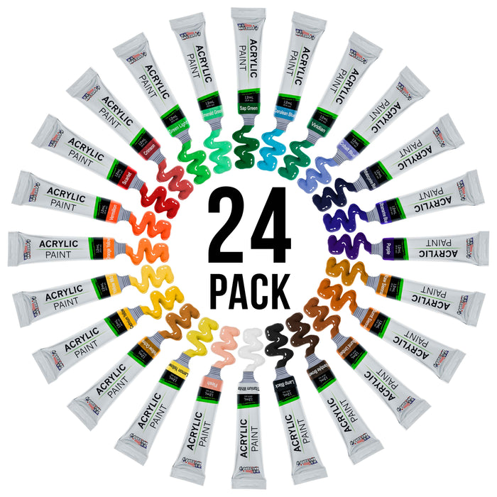 Professional 24 Color Set of Acrylic Paint in 12ml Tubes - Rich Vivid Colors for Artists, Students, Beginners - Canvas Portrait Paintings