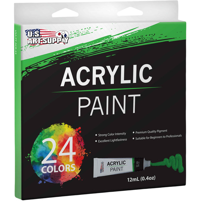 Professional 24 Color Set of Acrylic Paint in 12ml Tubes - Rich Vivid Colors for Artists, Students, Beginners - Canvas Portrait Paintings