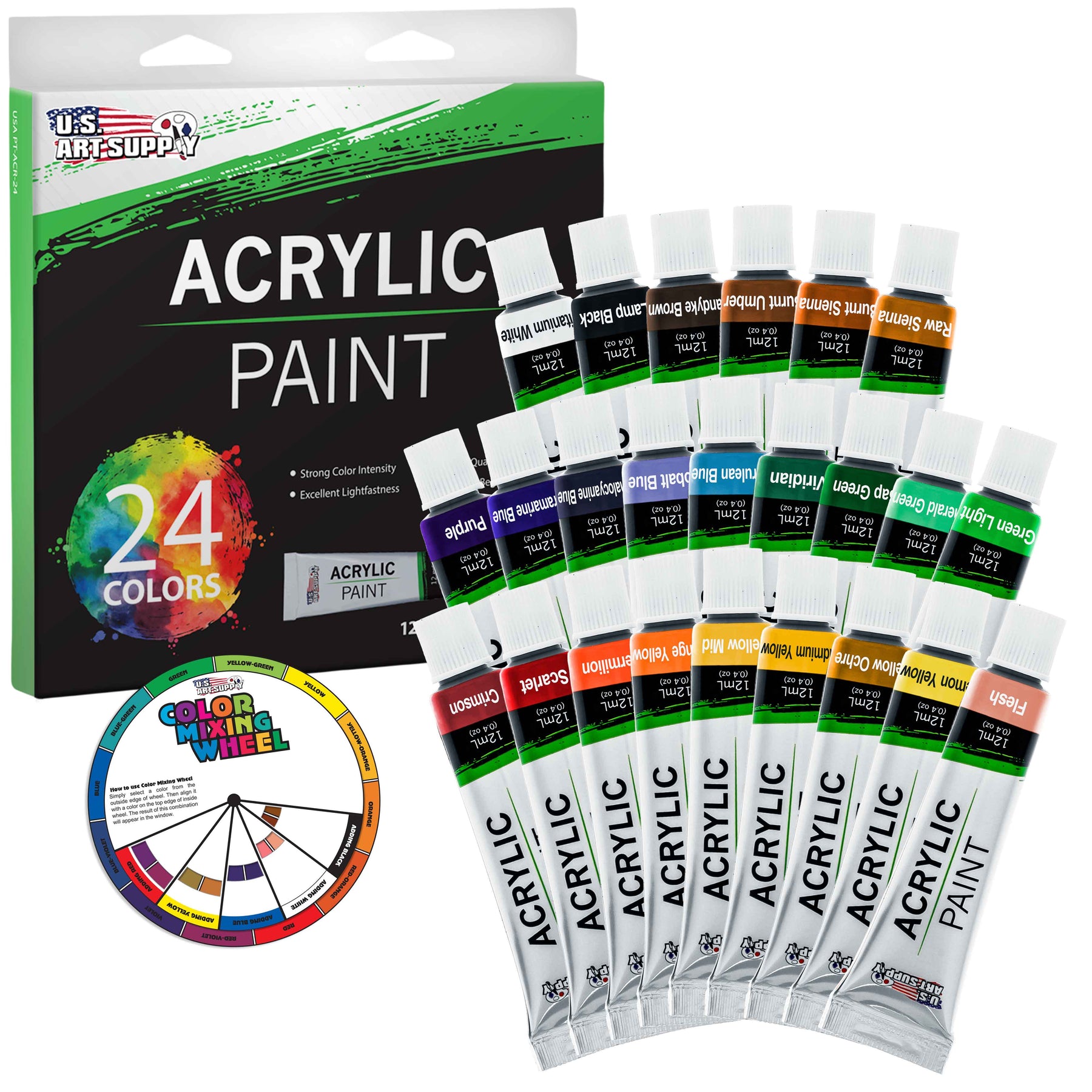 24 Colors 200ml High Gloss Acrylic Paint Professional Art Manual
