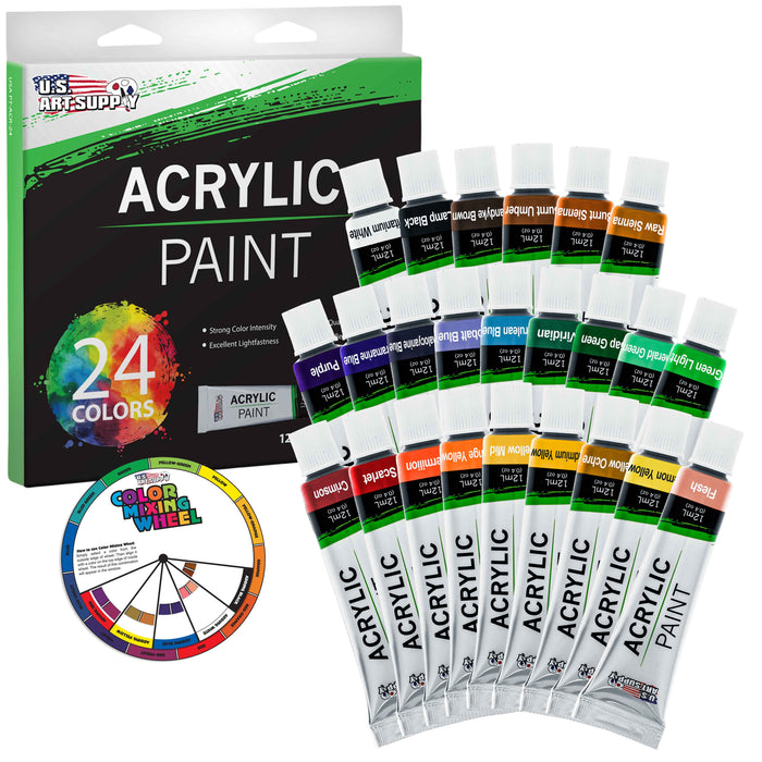 Professional 24 Color Set of Acrylic Paint in 12ml Tubes - Rich Vivid Colors for Artists, Students, Beginners - Canvas Portrait Paintings