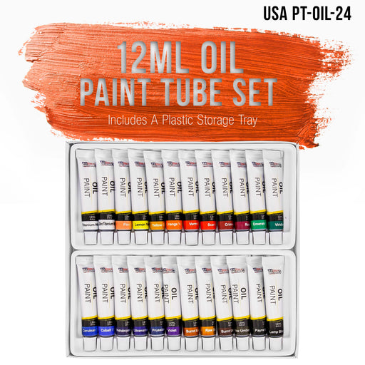 U.S. Art Supply Professional Oil Paint Set - 24 Vibrant Colors in 12ml Tubes for Canvas, Wood & Art Surfaces - Oil Based Paint for Artists, Adults & Students