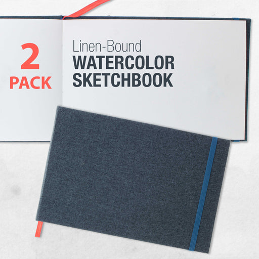 U.S. Art Supply 5.5" x 8.5" Watercolor Book, 2 Pack, 76 Sheets, 110 lb - Linen-Bound Hardcover Paper Pads, Acid-Free, Cold-Pressed Painting Sketchbook