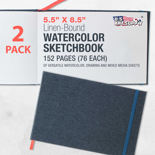 5.5" x 8.5" Watercolor Book (2 Pack, 76 Sheets Each) - 110lb (230 GSM) Linen-Bound Hardcover Artist Paper Pads - Acid-Free Cold-Pressed Watercolor Paper Pad Mixed Media
