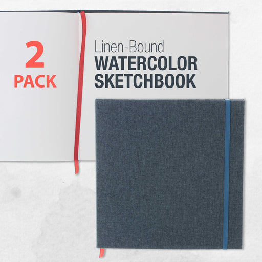 U.S. Art Supply 8.5" x 8.5" Watercolor Book, 2 Pack, 76 Sheets, 110 lb - Linen-Bound Hardcover Paper Pads, Acid-Free, Cold-Pressed Painting Sketchbook