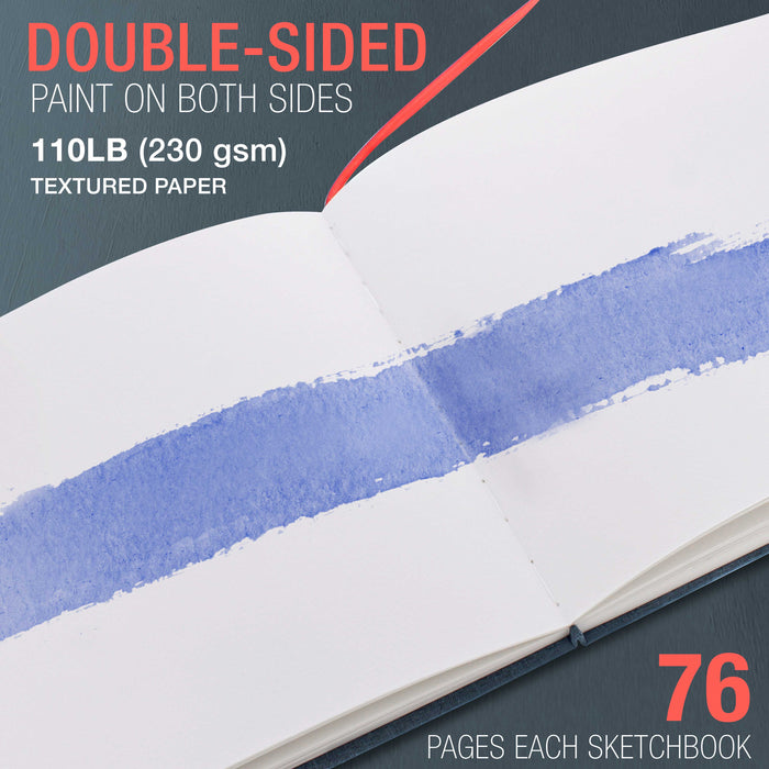 8.5" x 8.5" Watercolor Book (2 Pack, 76 Sheets Each) - 110lb (230 GSM) Linen-Bound Hardcover Artist Paper Pads - Acid-Free Cold-Pressed Watercolor Paper Pad Mixed Media