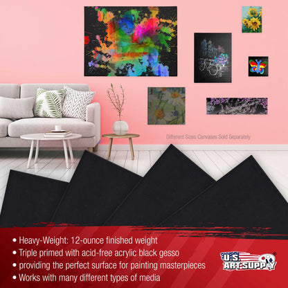 16 x 16 inch Black Stretched Canvas 12-Ounce Primed, 4-Pack - Professional Artist Quality 3/4" Profile, 100% Cotton, Heavy-Weight, Gesso
