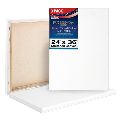 24 x 36 inch Stretched Canvas 12-Ounce Triple Primed, 3-Pack - Professional Artist Quality White Blank 3/4" Profile, 100% Cotton, Heavy-Weight Gesso