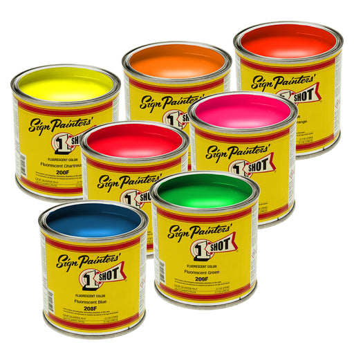 One-Shot 5-Color Lettering and Pinstripe Paint 1/4 Pint Cans with Bonus  Striping Brush Kit 